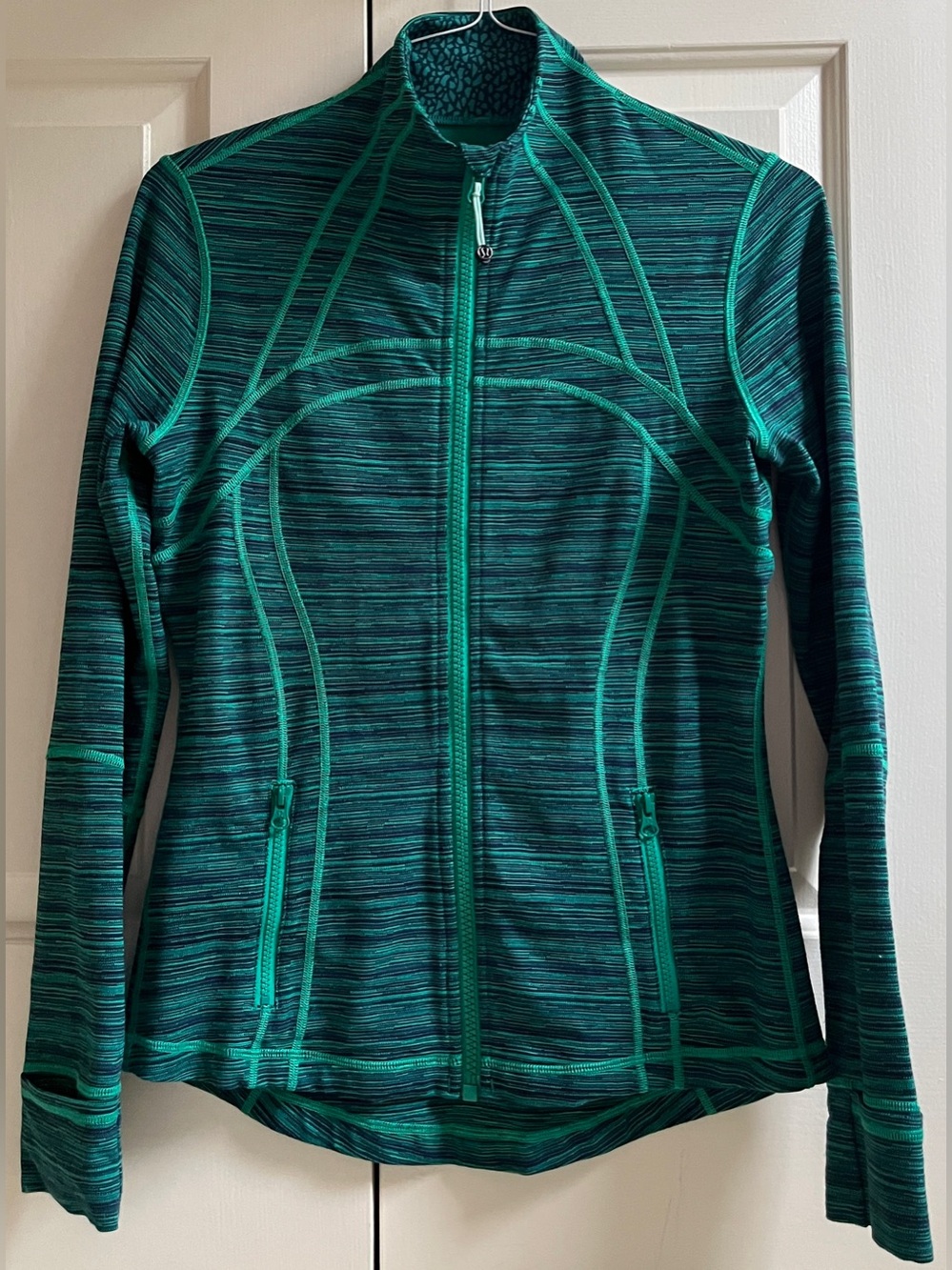 LN!!🍒LULULEMON sz 10 DEFINE Jacket CYBER JUNGLE Hero Blue Green WEE STRIPE